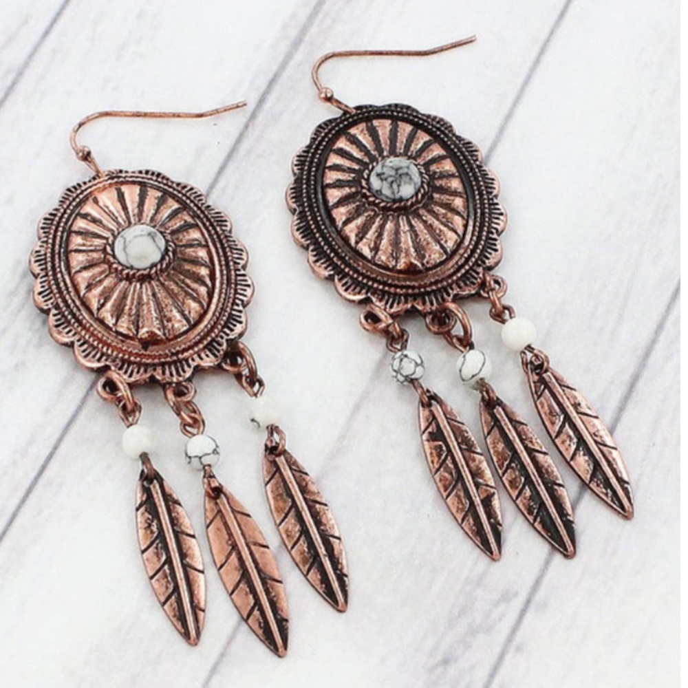 Coppertone Concho Howlite Dream Catcher Earrings